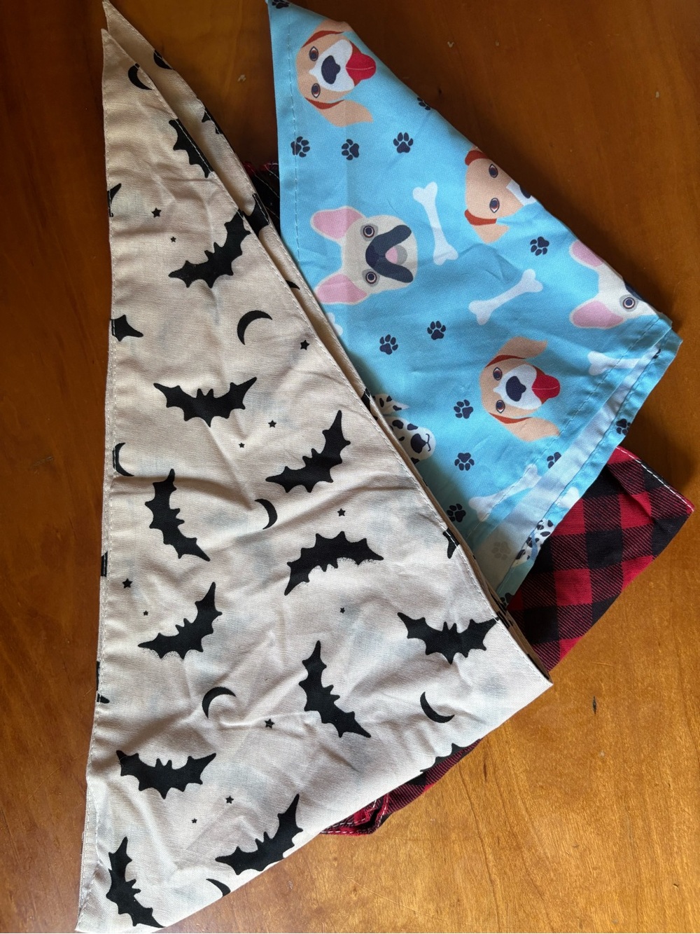 Dog Bandana Set of 3 - Blue Dog Print & Halloween Bat Print & Red Plaid